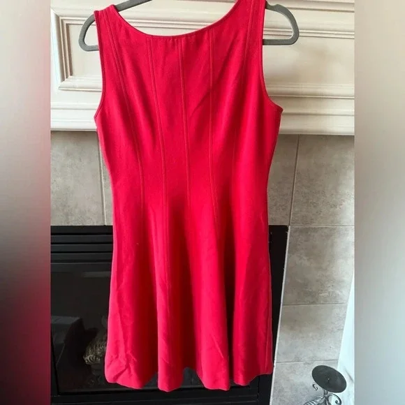 Loft Womens Red Round Neck Sleeveless Lined Fit & Flare Dress 6 Petite - Picture 2 of 7